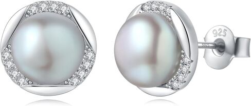 YAMI Sterling Silver Natural Cultured Pearl Earrings for Women, Black/White/Pink/Grey Pearl Stud Earrings 8MM, Hypoallergenic Jewelry Gifts for Mother Wife Her in Saudi Arabia