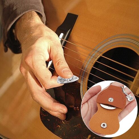 UNICRAFTALE I Pick You Guitar يختار الهدايا 1PC الفولاذ المقاوم للصدأ الغيتار اختيار المفاتيح Plectrum غيتار الملحقات الهدايا مع جلد بولي PU البني الرملي لعازف الجيتار الزوج الموسيقي in Saudi Arabia