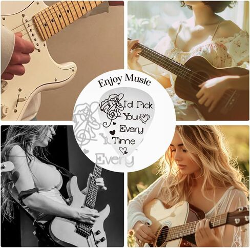 UNICRAFTALE I Pick You Guitar يختار الهدايا 1PC الفولاذ المقاوم للصدأ الغيتار اختيار المفاتيح Plectrum غيتار الملحقات الهدايا مع جلد بولي PU البني الرملي لعازف الجيتار الزوج الموسيقي in Saudi Arabia