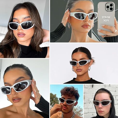 knliwkm 2 Pairs Y2K Wrap Around Sunglasses Sports Futuristic Oval Glasses for Women Men Trendy Fashion Shades Silver in Saudi Arabia