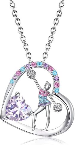 Birthstone Cheerleader Necklace Gifts for Girls Heart Rainbow Cheerleading Cheering Jewelry Pendant Sport Cheer Birthday Gifts for Kids Little Girl Daughter Granddaughter in Saudi Arabia