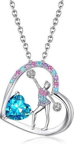Birthstone Cheerleader Necklace Gifts for Girls Heart Rainbow Cheerleading Cheering Jewelry Pendant Sport Cheer Birthday Gifts for Kids Little Girl Daughter Granddaughter in Saudi Arabia