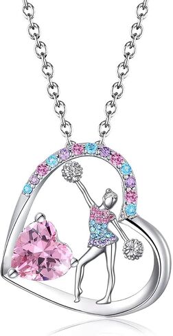 Birthstone Cheerleader Necklace Gifts for Girls Heart Rainbow Cheerleading Cheering Jewelry Pendant Sport Cheer Birthday Gifts for Kids Little Girl Daughter Granddaughter in Saudi Arabia