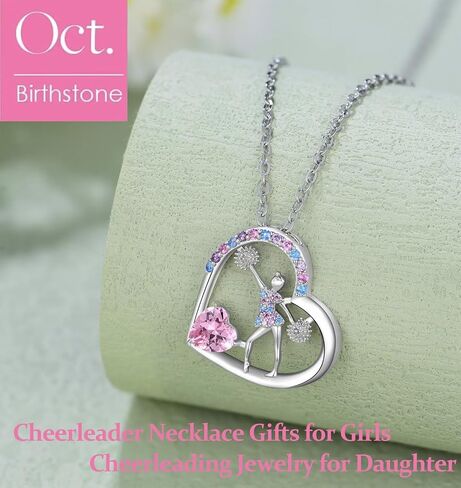 Birthstone Cheerleader Necklace Gifts for Girls Heart Rainbow Cheerleading Cheering Jewelry Pendant Sport Cheer Birthday Gifts for Kids Little Girl Daughter Granddaughter in Saudi Arabia
