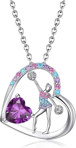 Birthstone Cheerleader Necklace Gifts for Girls Heart Rainbow Cheerleading Cheering Jewelry Pendant Sport Cheer Birthday Gifts for Kids Little Girl Daughter Granddaughter in Saudi Arabia
