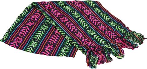 Leos Imports Traditional Women's Mexican Rebozo Shawl with Design, Multi-Purpose, Pashima Wrap with fringe - Handwoven in Saudi Arabia