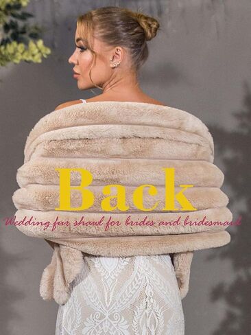 Aukmla Women Wedding Faux Fur Shawls and Wraps Bridal Fur Stoles Scarfs with Rhinestones Brooch for Bride and Bridesmaids in Saudi Arabia