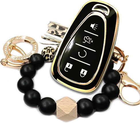 Smart Key Fob Cover Case With diamond Key Chain and Bracelet Key Holder Fits for Chevy Equinox Malibu Cruze Tahoe Camaro Traverse Blazer Volt Bolt 5 Buttons (Black) in Saudi Arabia