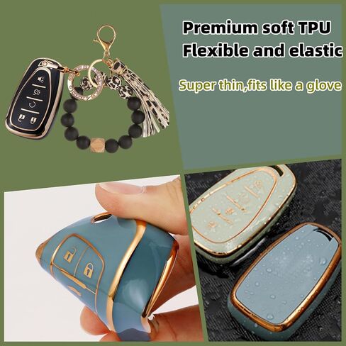 Smart Key Fob Cover Case With diamond Key Chain and Bracelet Key Holder Fits for Chevy Equinox Malibu Cruze Tahoe Camaro Traverse Blazer Volt Bolt 5 Buttons (Black) in Saudi Arabia