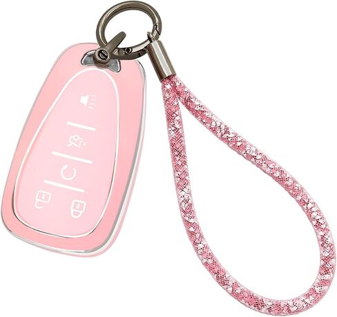 Smart Key Fob Cover Case With diamond Key Chain and Bracelet Key Holder Fits for Chevy Equinox Malibu Cruze Tahoe Camaro Traverse Blazer Volt Bolt 5 Buttons (Black) in Saudi Arabia