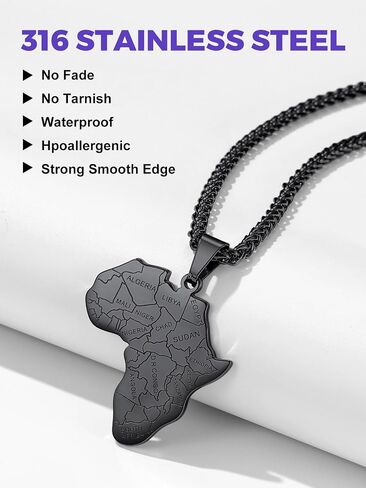 Richsteel African Map Necklace for Men Women Stainless Steel in Saudi Arabia