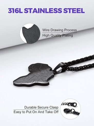 Richsteel African Map Necklace for Men Women Stainless Steel in Saudi Arabia