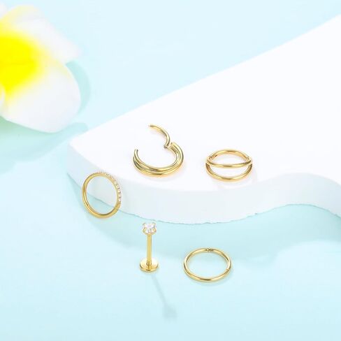 Aumeo 20G 18G 16G Nose Rings Hoops 316L Surgical Steel Double Hoop Nose Ring Septum Rings Threadless Nose Stud Tragus Helix Cartilage Daith Piercing Jewelry Silver Gold 7mm 8mm 9mm in Saudi Arabia