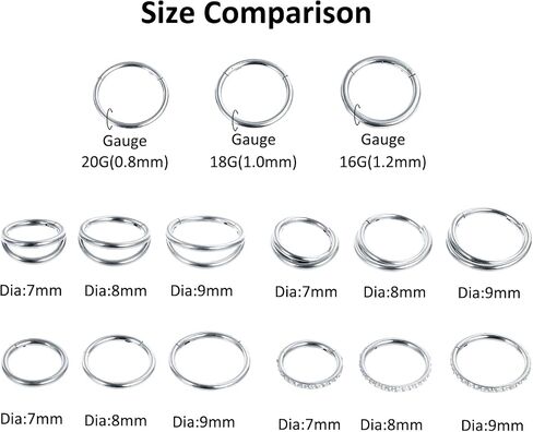 Aumeo 20G 18G 16G Nose Rings Hoops 316L Surgical Steel Double Hoop Nose Ring Septum Rings Threadless Nose Stud Tragus Helix Cartilage Daith Piercing Jewelry Silver Gold 7mm 8mm 9mm in Saudi Arabia