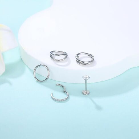 Aumeo 20G 18G 16G Nose Rings Hoops 316L Surgical Steel Double Hoop Nose Ring Septum Rings Threadless Nose Stud Tragus Helix Cartilage Daith Piercing Jewelry Silver Gold 7mm 8mm 9mm in Saudi Arabia