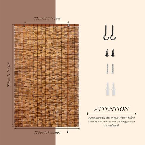 2 Pack 47 "W x 71" H Retro Roll Up Shade for Windows Natural Reed Shades for Patio Window Shades in Saudi Arabia
