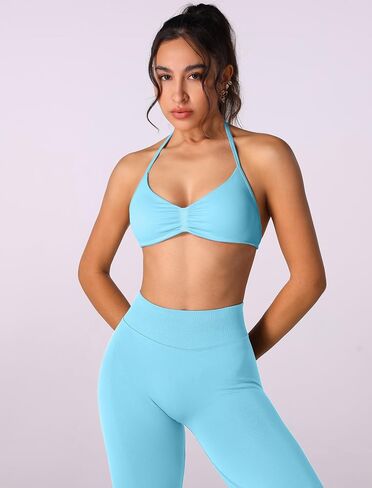 ABOCIW Workout Sets for Women 2 Piece Seamless Halter Sports Bra Scrunch Butt High Waist Leggings Gym Yoga Outfits in Kuwait