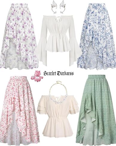 Scarlet Darkness Women's Renaissance Skirt Floral Print High Weist Chulled Boho Maxi Virts in Kuwait