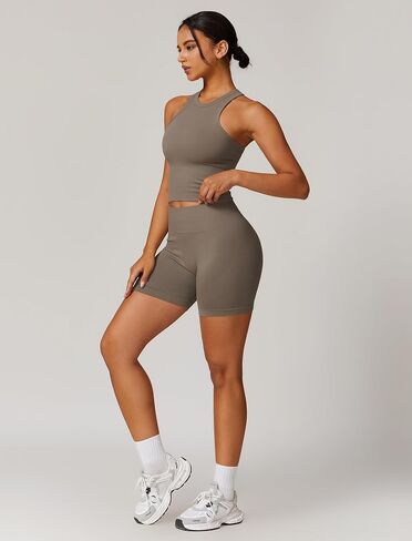 Womens Workout Sets Racer-back Tank Top Matching High Waist Biker Shorts Gym Yoga Jogger Outfits Work Out Clothes in Saudi Arabia
