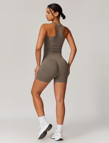 Womens Workout Sets Racer-back Tank Top Matching High Waist Biker Shorts Gym Yoga Jogger Outfits Work Out Clothes in Saudi Arabia