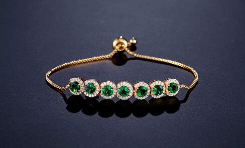 14K Gold Bracelet with Emerald Gemstone and Moissanite for Women, Bezel Design, Ideal Birthday Jewelry Gift in Saudi Arabia