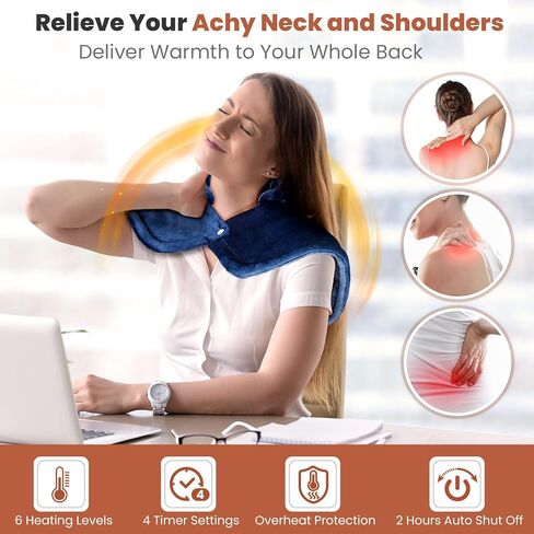 Heating Pad for Neck and Shoulders and Back, Electric Weighted Heat Pad for Pain Relief, 6 Heat Settings & Auto Shut Off Heated Wrap, Machine Washable Ultra Soft Fabric, Gifts for Women, Men, Mom, Dad in Saudi Arabia