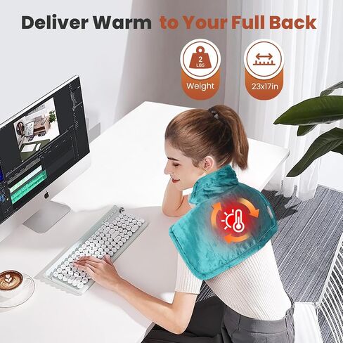 Heating Pad for Neck and Shoulders and Back, Electric Weighted Heat Pad for Pain Relief, 6 Heat Settings & Auto Shut Off Heated Wrap, Machine Washable Ultra Soft Fabric, Gifts for Women, Men, Mom, Dad in Saudi Arabia