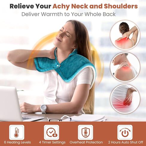 Heating Pad for Neck and Shoulders and Back, Electric Weighted Heat Pad for Pain Relief, 6 Heat Settings & Auto Shut Off Heated Wrap, Machine Washable Ultra Soft Fabric, Gifts for Women, Men, Mom, Dad in Saudi Arabia