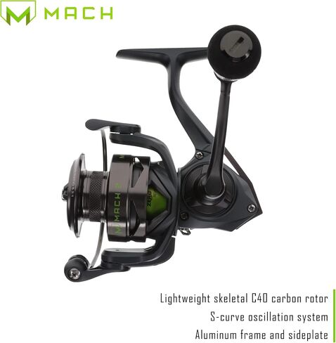 Mach Lew's 2 Spinning Reel, 9+1 Stainless Steel Ball Bearings, Size 300 Reel, 6.2:1 Gear Ratio, Right or Left-Hand Retrieve, Black/Green in Kuwait