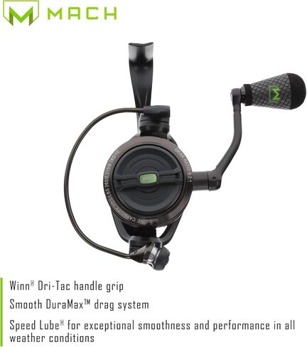 Mach Lew's 2 Spinning Reel, 9+1 Stainless Steel Ball Bearings, Size 300 Reel, 6.2:1 Gear Ratio, Right or Left-Hand Retrieve, Black/Green in Kuwait