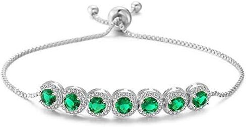 14K Gold Bracelet with Emerald Gemstone and Moissanite for Women, Bezel Design, Ideal Birthday Jewelry Gift in Saudi Arabia