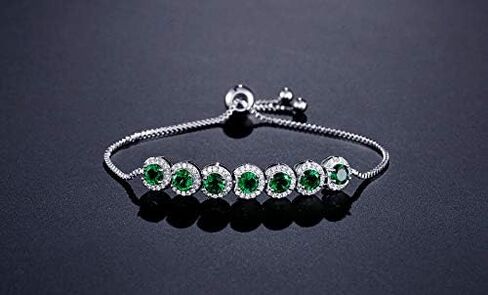 14K Gold Bracelet with Emerald Gemstone and Moissanite for Women, Bezel Design, Ideal Birthday Jewelry Gift in Saudi Arabia