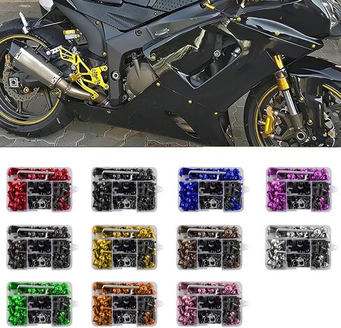 195PCS Motorcycle Fairing Bolt Kit, M5 M6 Aluminum Motor Windscreen Screws Fasteners Fairing Bolts Nut Clips Mounting Washers Nuts Screws Assortment, Universal for Motor, Sport Bike（Green） in Saudi Arabia