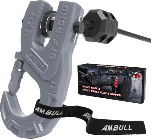 3/8" Tow Winch Hook with Cable Stopper, 10T Winch Hook, Upgrade Heavy Duty Forged Steel Winch Hook, 31967lbs Max Strength, Clevis Clip Hook Set for Synthetic Rope, UTV, ATV, Off-Road, Gray in Saudi Arabia