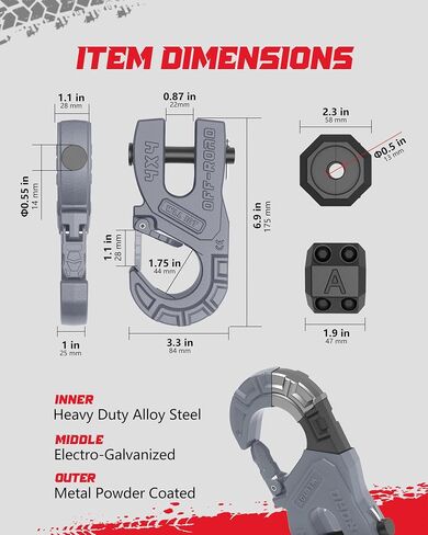 3/8" Tow Winch Hook with Cable Stopper, 10T Winch Hook, Upgrade Heavy Duty Forged Steel Winch Hook, 31967lbs Max Strength, Clevis Clip Hook Set for Synthetic Rope, UTV, ATV, Off-Road, Gray in Saudi Arabia