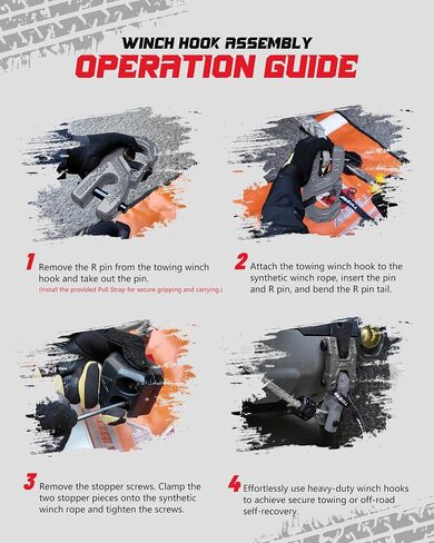 3/8" Tow Winch Hook with Cable Stopper, 10T Winch Hook, Upgrade Heavy Duty Forged Steel Winch Hook, 31967lbs Max Strength, Clevis Clip Hook Set for Synthetic Rope, UTV, ATV, Off-Road, Gray in Saudi Arabia