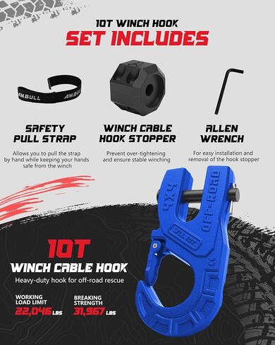 3/8" Tow Winch Hook with Cable Stopper, 10T Winch Hook, Upgrade Heavy Duty Forged Steel Winch Hook, 31967lbs Max Strength, Clevis Clip Hook Set for Synthetic Rope, UTV, ATV, Off-Road, Gray in Saudi Arabia