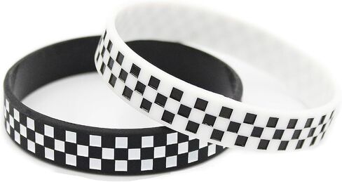 POYAMUSE Black White Silicone Bracelets for Women and Men - Checkered Rubber Band Wristbands - Pure or Checkered Patterned Designs Sports Bracelets in Saudi Arabia