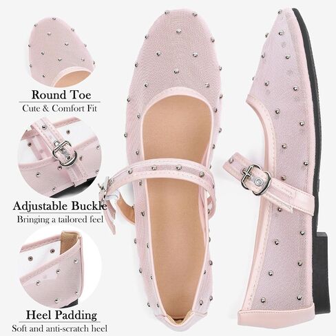 Mesh Ballet Flats Shoes for Women Comfortable Studded Mary Jane Shoes Ballerina Buckle Strap Business Office Work Dress Shoes in Kuwait
