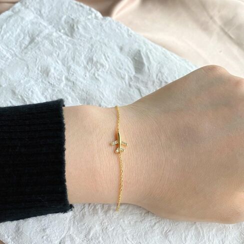 Cubic Zirconia Airplane Bracelet for Women 925 Sterling Silver Fly Plane Delicate Bracelets Minimalist Adjustable Statement Hypoallergenic Chain Jewelry in Kuwait