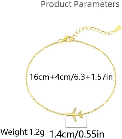 Cubic Zirconia Airplane Bracelet for Women 925 Sterling Silver Fly Plane Delicate Bracelets Minimalist Adjustable Statement Hypoallergenic Chain Jewelry in Kuwait