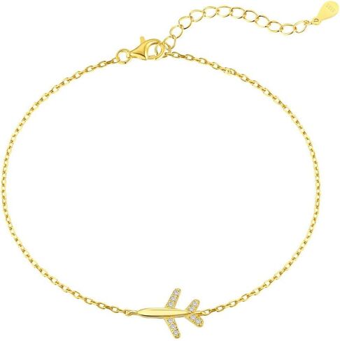 Cubic Zirconia Airplane Bracelet for Women 925 Sterling Silver Fly Plane Delicate Bracelets Minimalist Adjustable Statement Hypoallergenic Chain Jewelry in Kuwait
