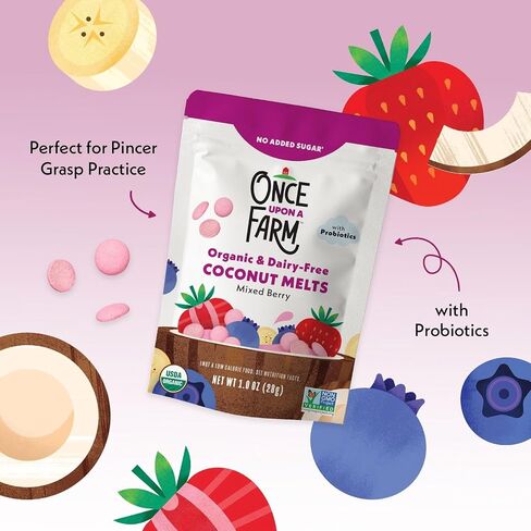 Once Upon A Farm Organic Coconut Melts with Probiotics, Strawberry Banana, Dairy Free, Non GMO, Kosher, 1 Ounces (Pack of 8) | Once Upon A Farm Organic Coconut Melts with Probiotics, Strawberry Banana, Dairy Free, Non GMO, Kosher, 1 Ounces, 8 Pack in Kuwait
