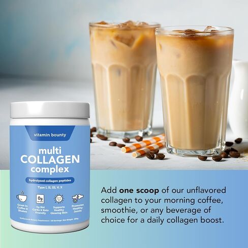 Vitamin Bounty Multi Collagen Complex - Hydrolyzed Collagen Peptides Types I, II, III, V & X - Supports Skin Elasticity, Joint Health, Hair & Nail Growth - 28 Servings in Saudi Arabia