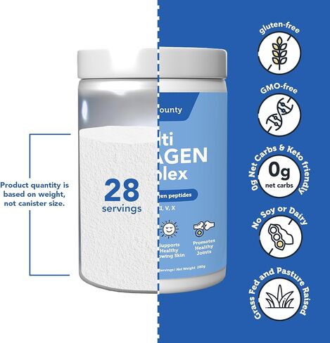 Vitamin Bounty Multi Collagen Complex - Hydrolyzed Collagen Peptides Types I, II, III, V & X - Supports Skin Elasticity, Joint Health, Hair & Nail Growth - 28 Servings in Saudi Arabia