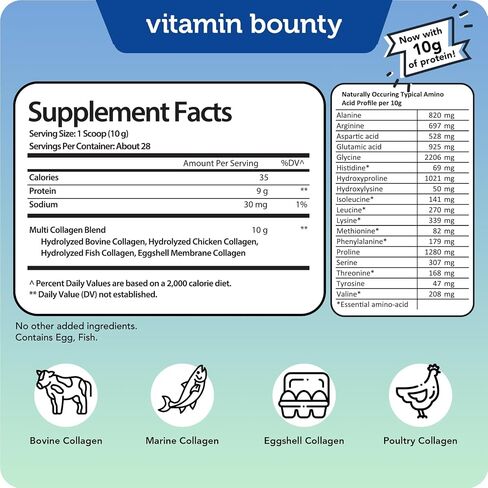 Vitamin Bounty Multi Collagen Complex - Hydrolyzed Collagen Peptides Types I, II, III, V & X - Supports Skin Elasticity, Joint Health, Hair & Nail Growth - 28 Servings in Saudi Arabia
