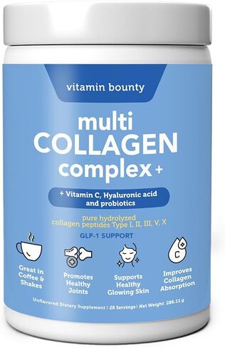 Vitamin Bounty Multi Collagen Complex - Hydrolyzed Collagen Peptides Types I, II, III, V & X - Supports Skin Elasticity, Joint Health, Hair & Nail Growth - 28 Servings in Saudi Arabia