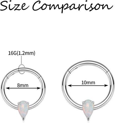 PEAKLINK Opal Septum Piercing Nose Hoop Ring 16 Gauge Conch Earring Helix Cartilage Piercing Daith Rook Tragus Jewelry Surgical Steel Nose Piercing for Women in Saudi Arabia