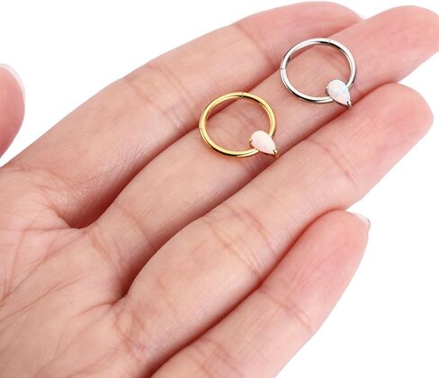 PEAKLINK Opal Septum Piercing Nose Hoop Ring 16 Gauge Conch Earring Helix Cartilage Piercing Daith Rook Tragus Jewelry Surgical Steel Nose Piercing for Women in Saudi Arabia