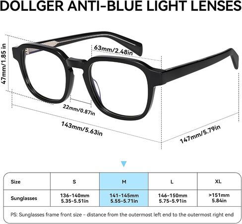 Dollger Blue Light Lights Glockes for Woman Men Frame Square Square Nonscriptive Classes ، for Computer ، Work ، Gaming ، TV in Saudi Arabia